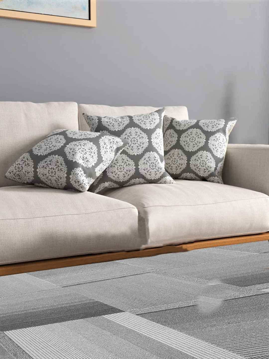 

URBAN SPACE Grey & White Pack of 3 Printed Square Cushion Covers