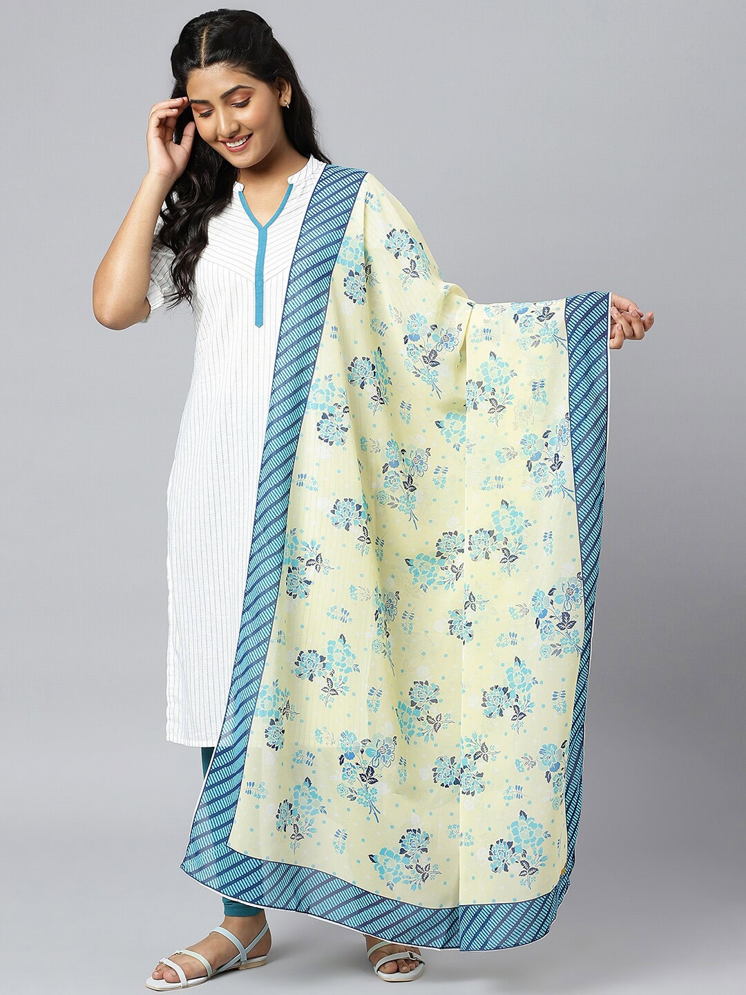

AURELIA Yellow & Blue Printed Dupatta