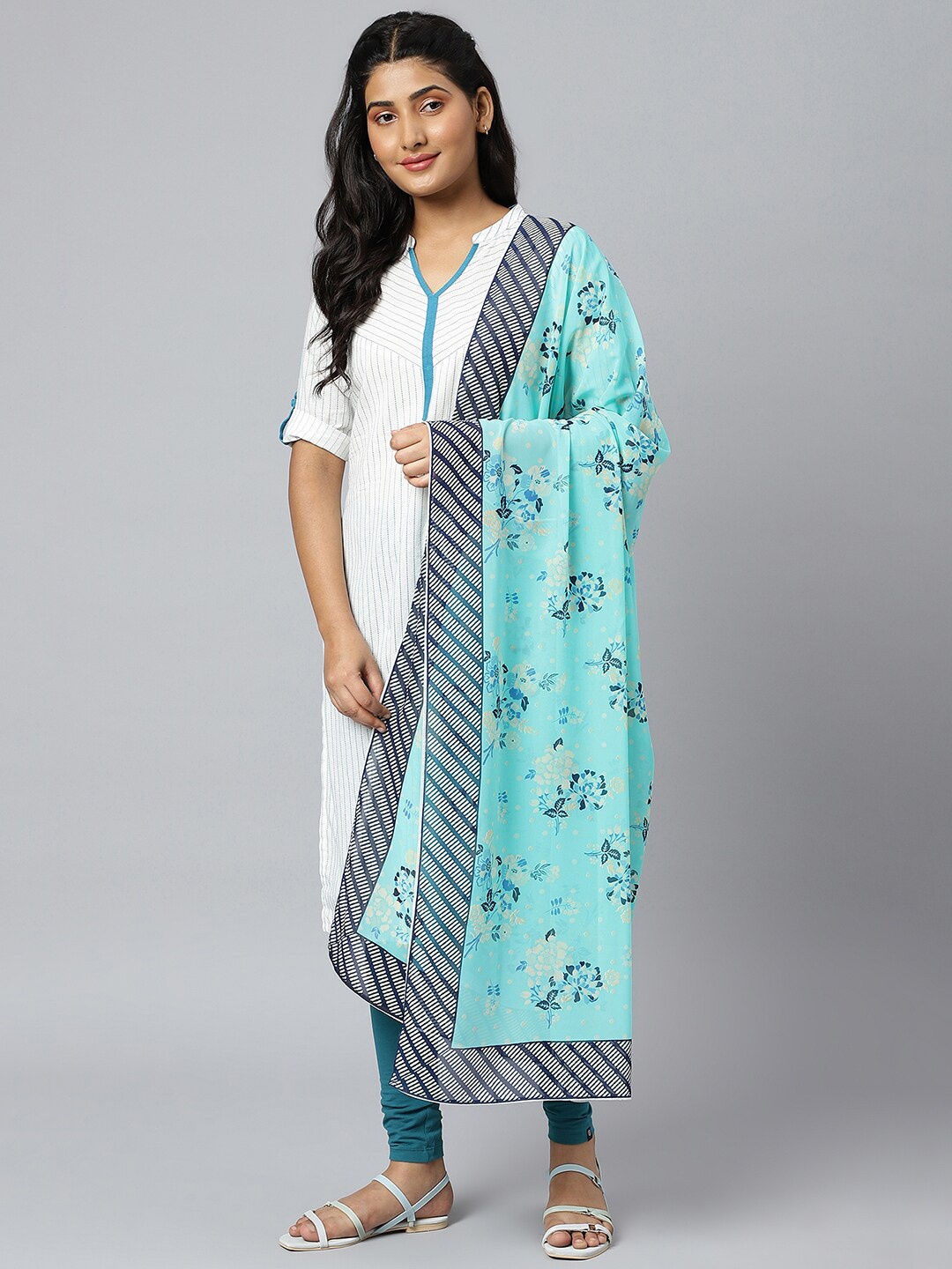 

AURELIA Green & Blue Printed Dupatta