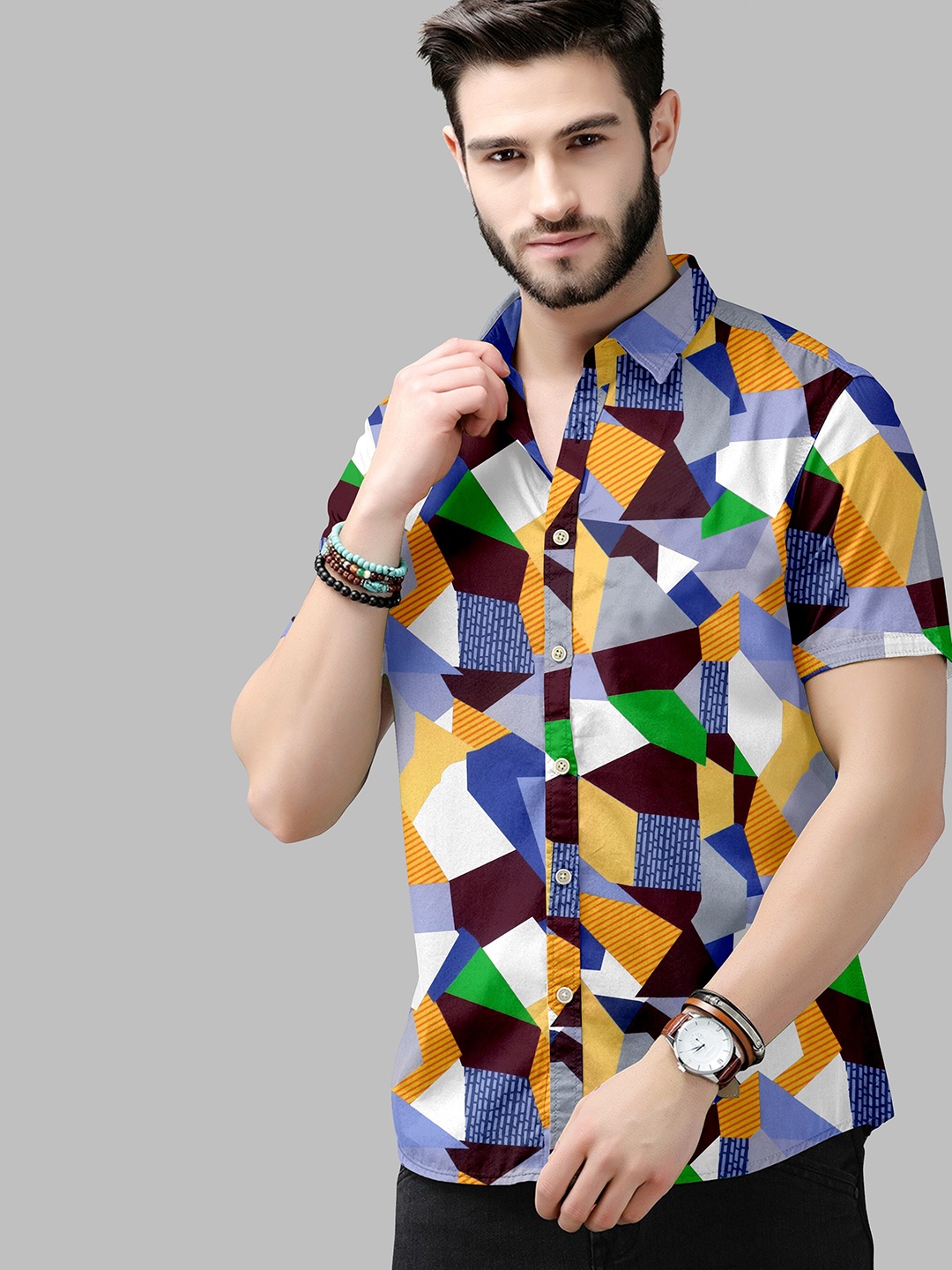 

Fashion FRICKS Men Cotton Classic Printed Casual Shirt, Multi