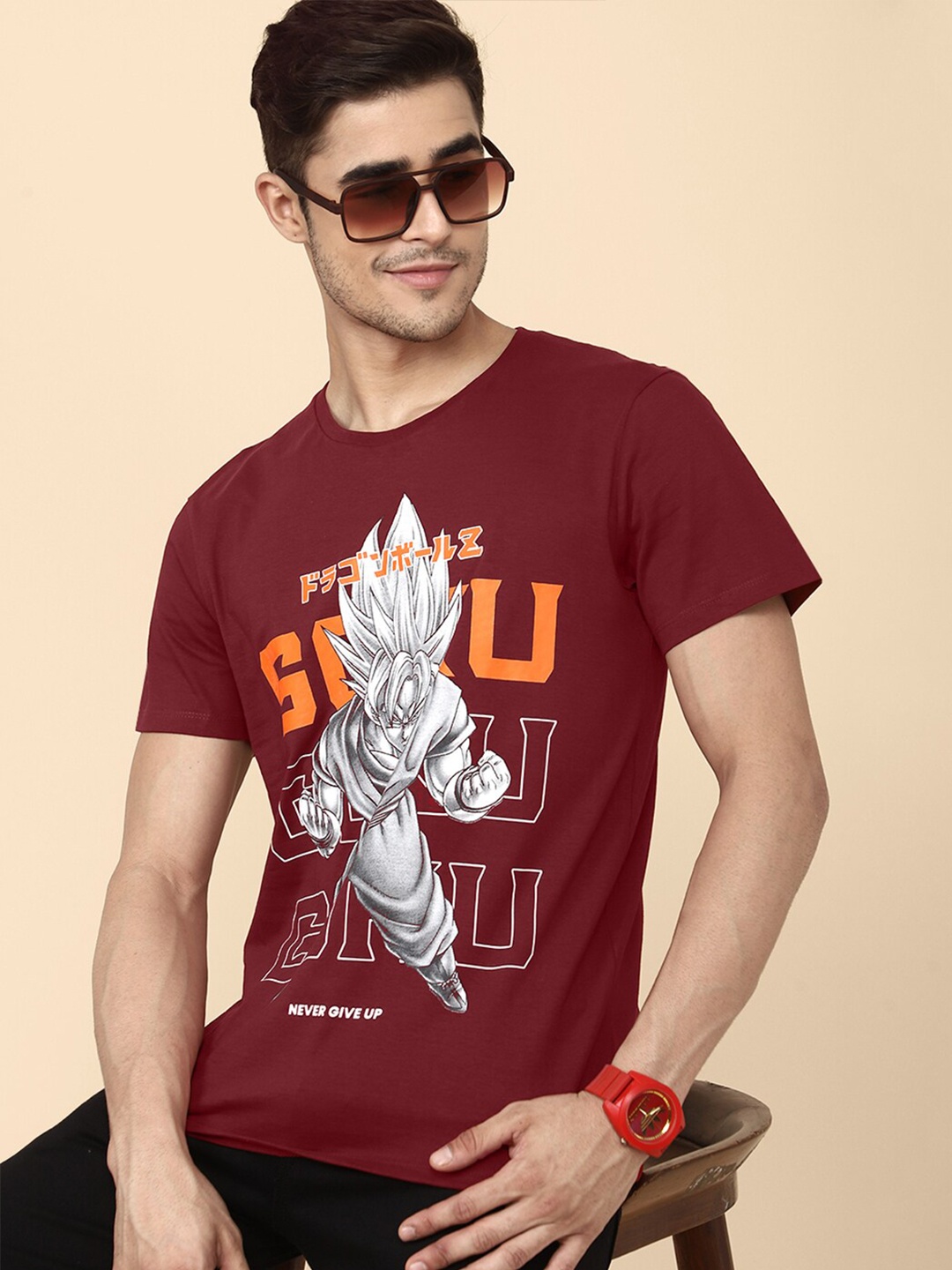 

Free Authority Men Red Dragon Ball Z Printed T-shirt