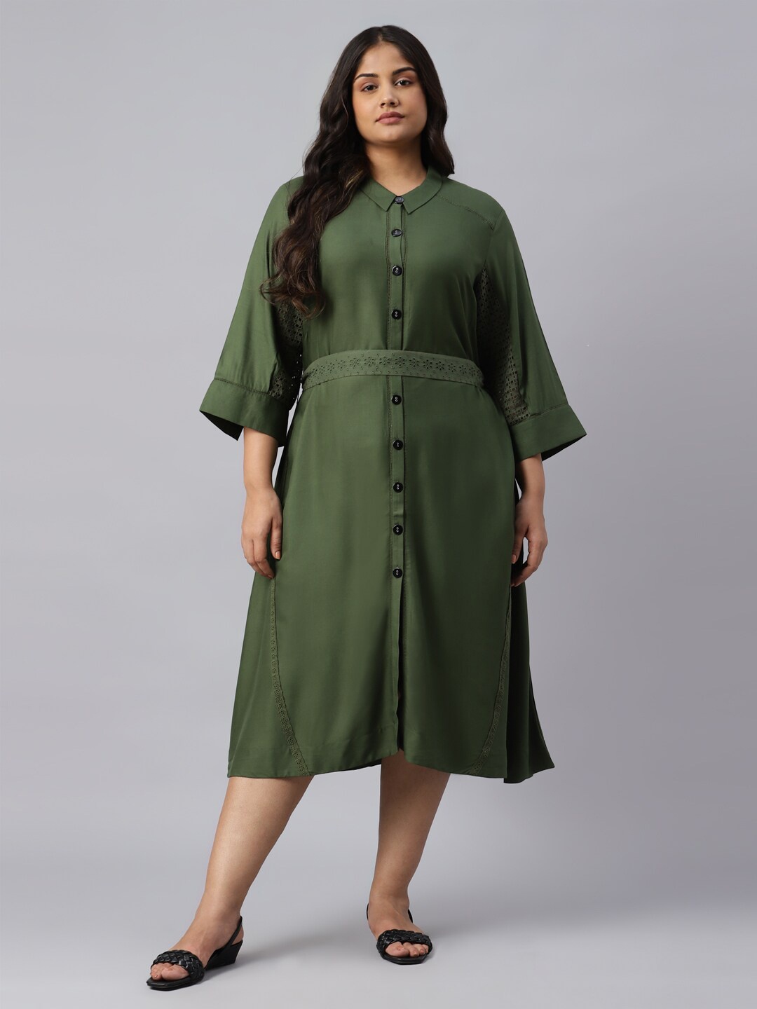 

W Green Shirt Midi Dress