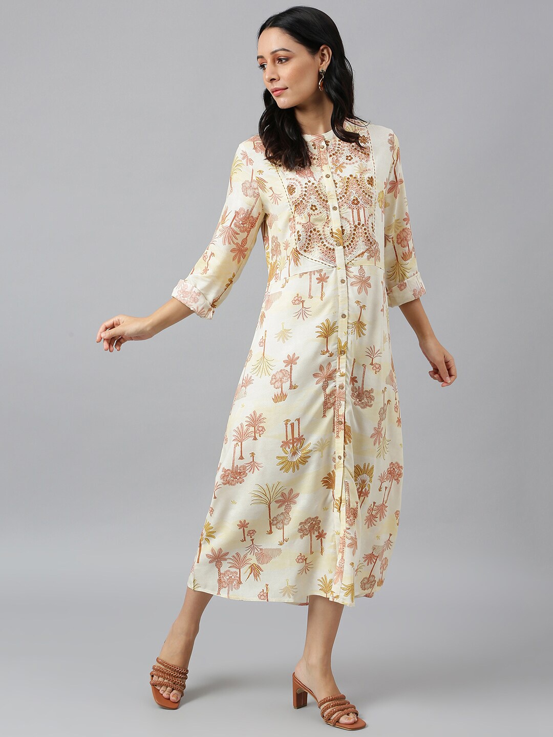 

W Floral A-Line Midi Dress, Off white