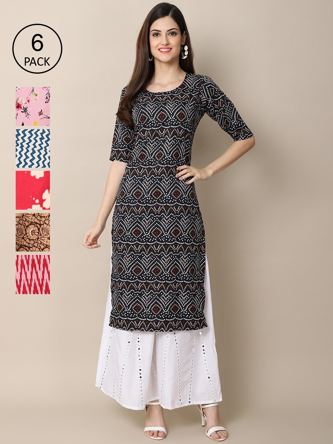 

7Threads Women Multicoloured Pack Of 6Digital Printed Straight Kurta, Multi