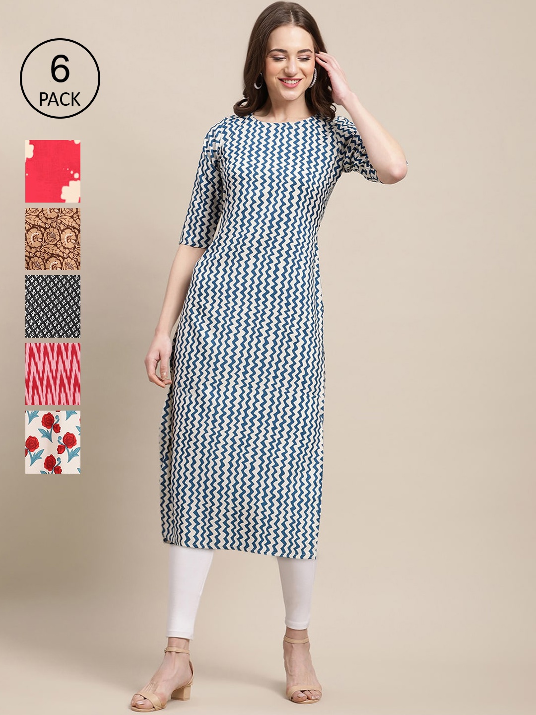 

7Threads Women Multicoloured Pack of 6 Digital Printed Straight Kurta, Multi