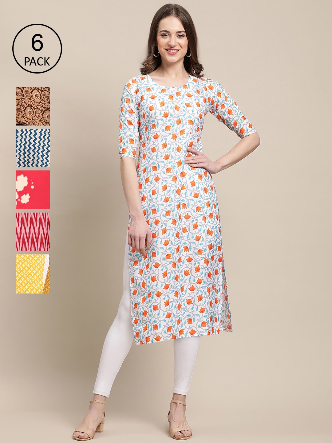 7Threads Women Multicoloured Floral Embroidered Block Print Crepe Kurta, Multi