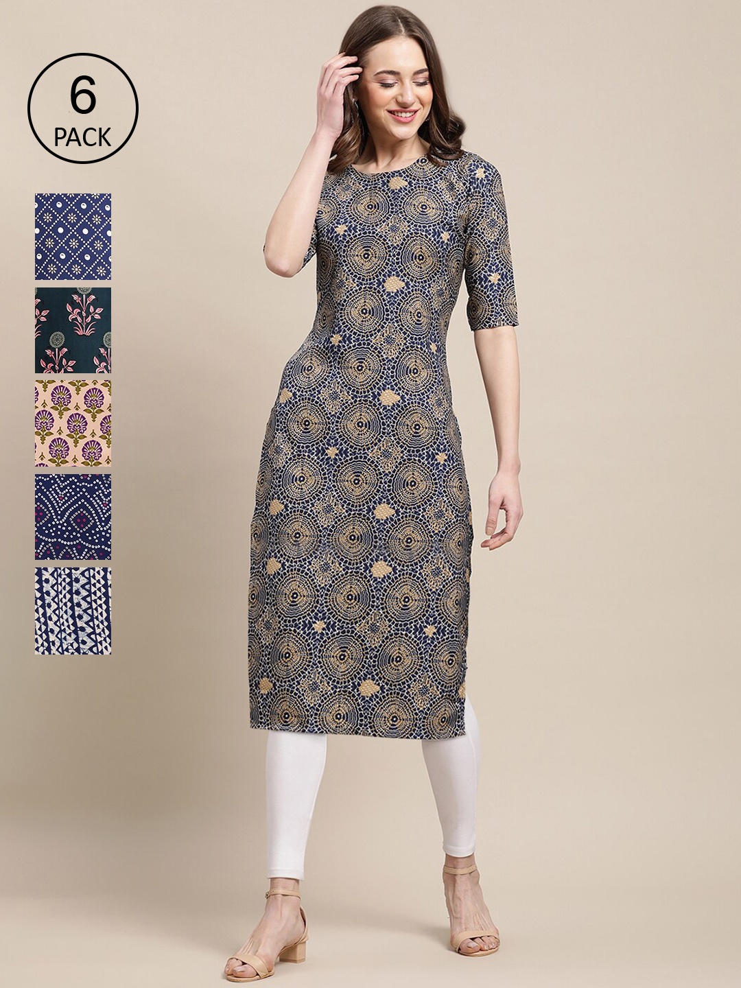 

7Threads Women Multicoloured Pack of 6 Digital Printed Straight Kurta, Multi