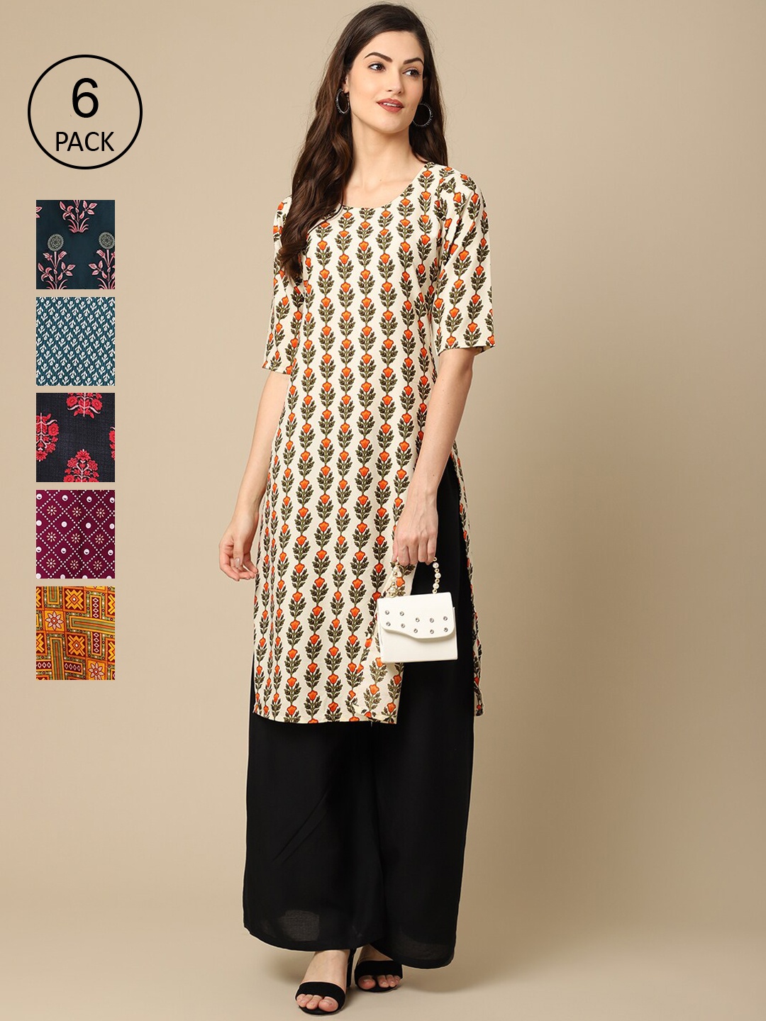 

7Threads Women Multicoloured Geometric Printed Block Print Crepe Kurta, Multi