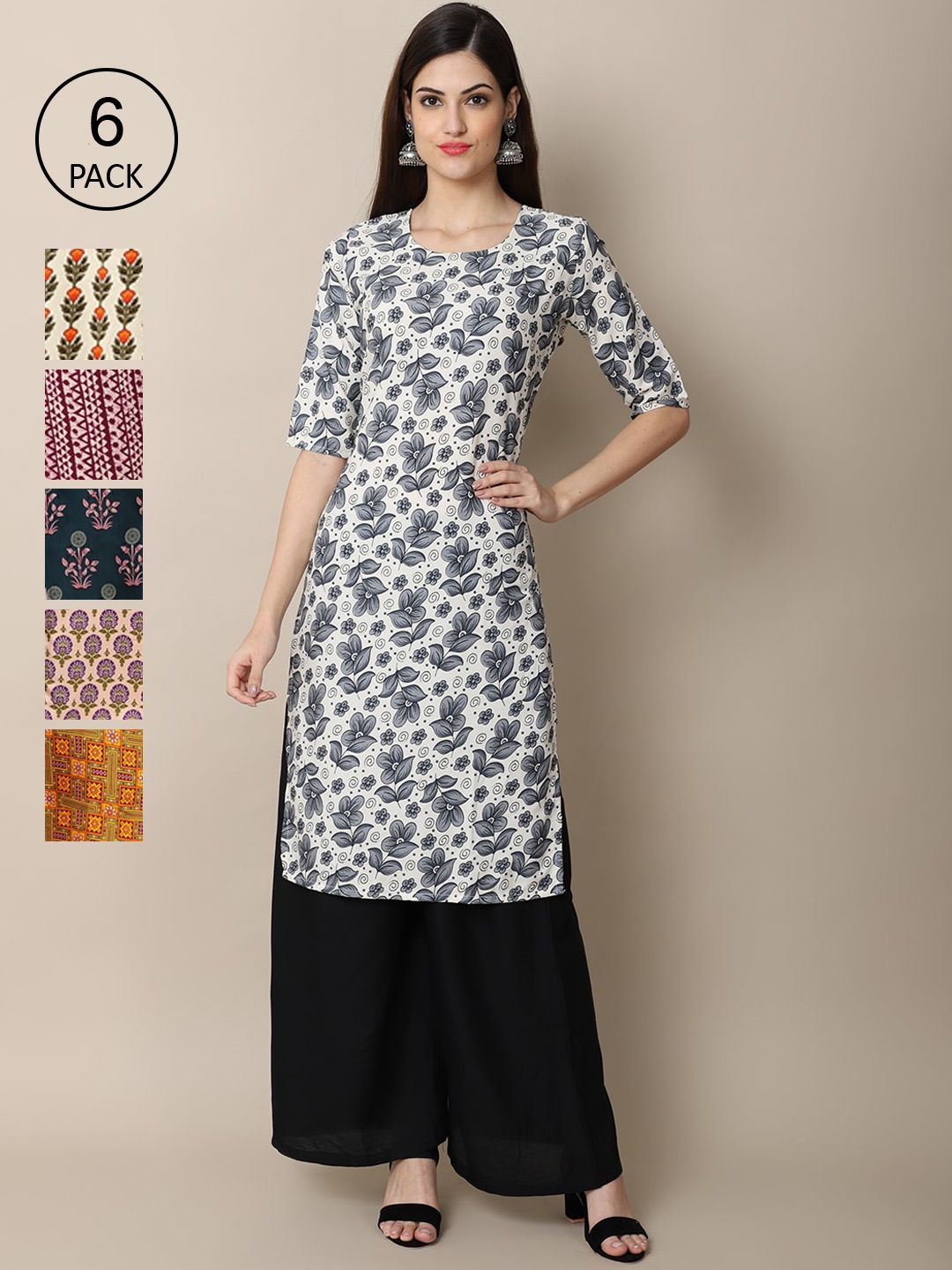 

7Threads Women Multicoloured Pack of 6 Digital Printed Straight Kurta, Multi
