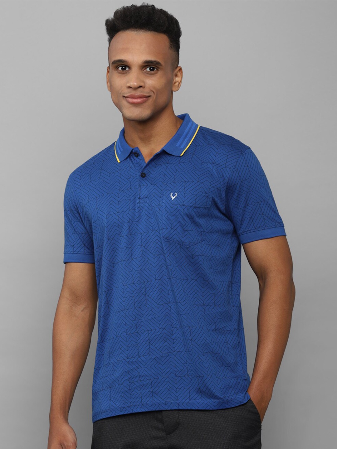 

Allen Solly Men Blue Brand Logo Printed Polo Collar Pure Cotton T-shirt