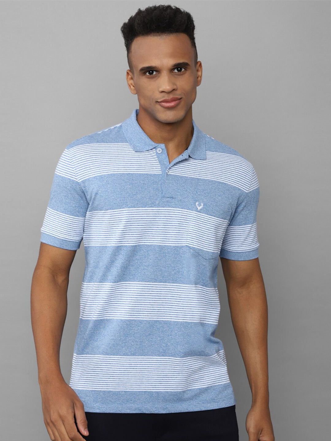 

Allen Solly Men Blue & White Striped Polo Collar Cotton T-shirt