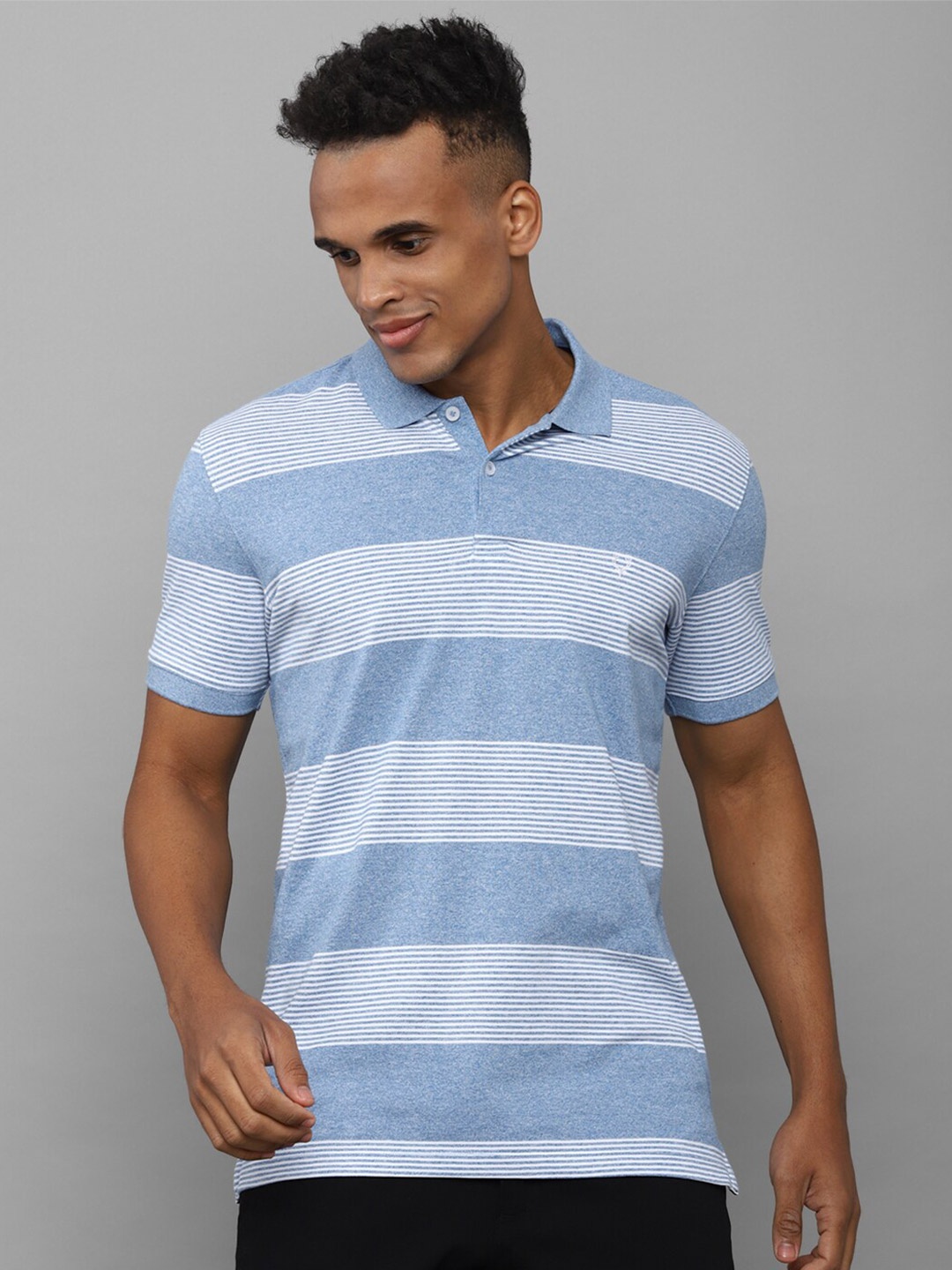 

Allen Solly Men Blue & White Striped Polo Collar Pure Cotton T-shirt