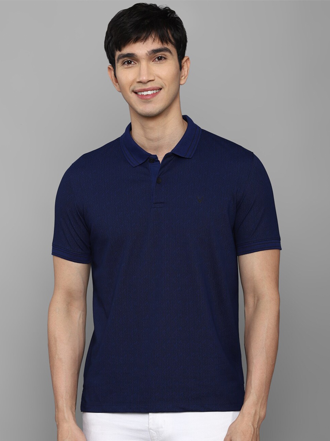 

Allen Solly Men Navy Blue Polo Collar Pure Cotton T-shirt