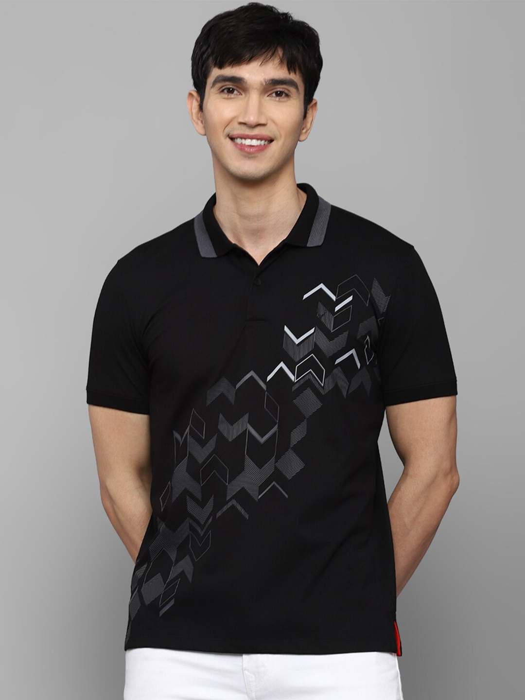 

Allen Solly Men Black Printed Cotton Polo Collar T-shirt