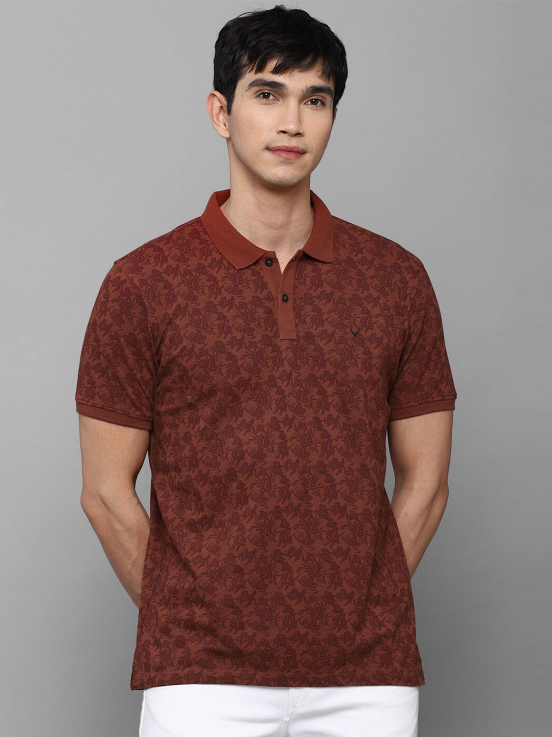 

Allen Solly Men Brown Floral Printed Polo Collar T-shirt
