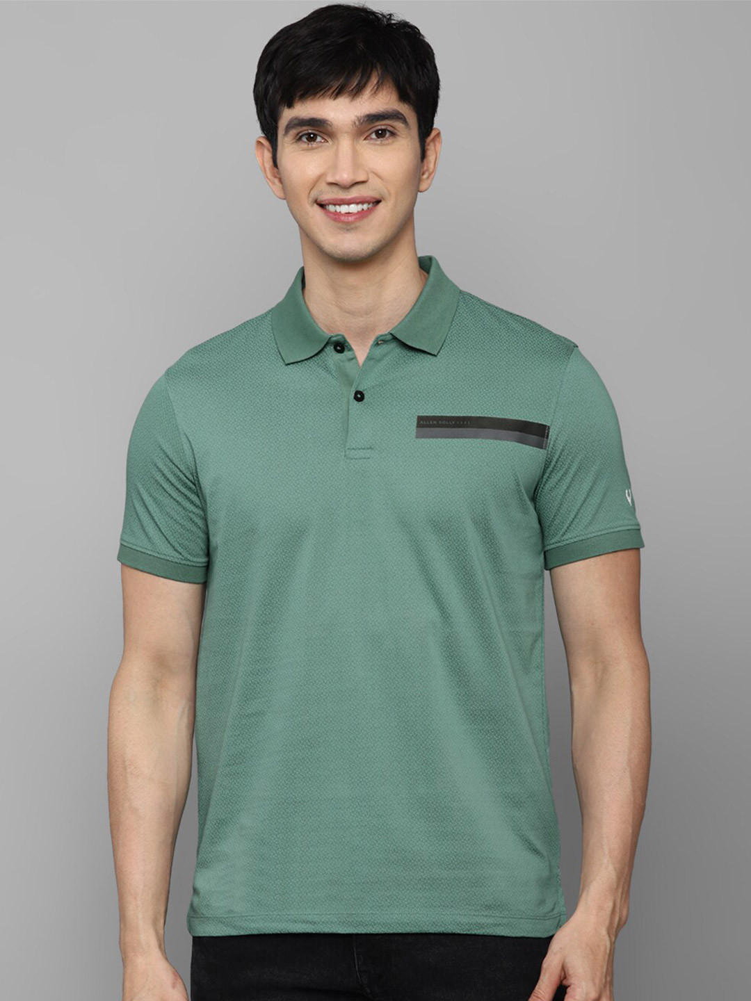 

Allen Solly Men Green Printed Polo Collar Cotton T-shirt