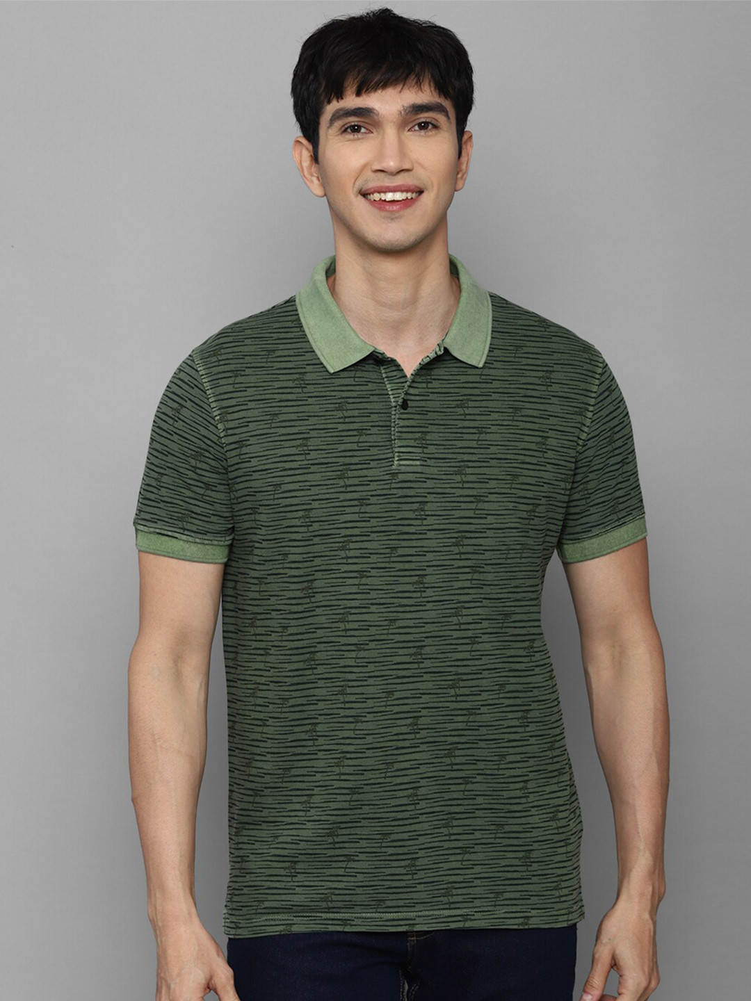 

Allen Solly Sport Men Olive Green Printed Polo Collar Pure Cotton T-shirt