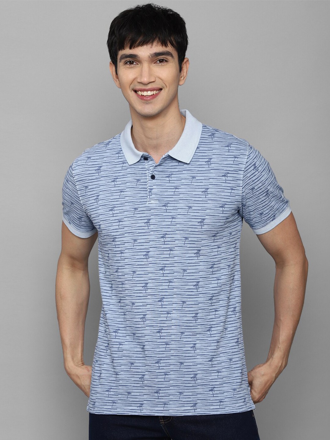 

Allen Solly Sport Men Blue Printed Polo Collar Tropical Cotton T-shirt