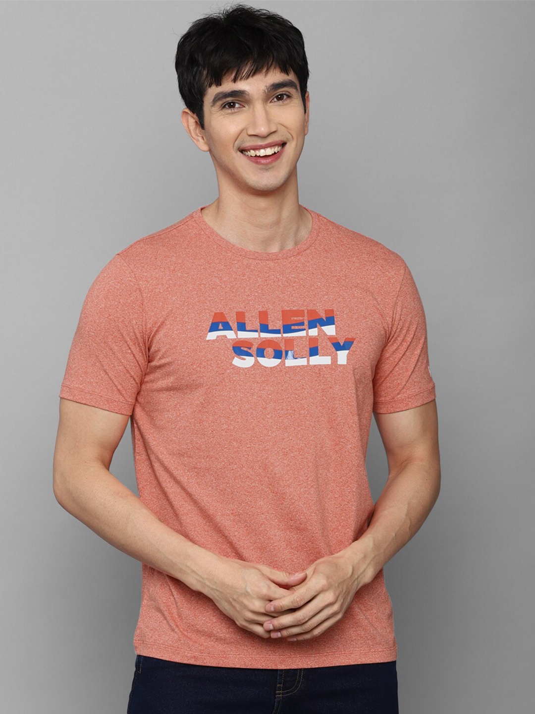 

Allen Solly Sport Men Pure cotton Peach-Coloured Typography Printed Slim Fit T-shirt