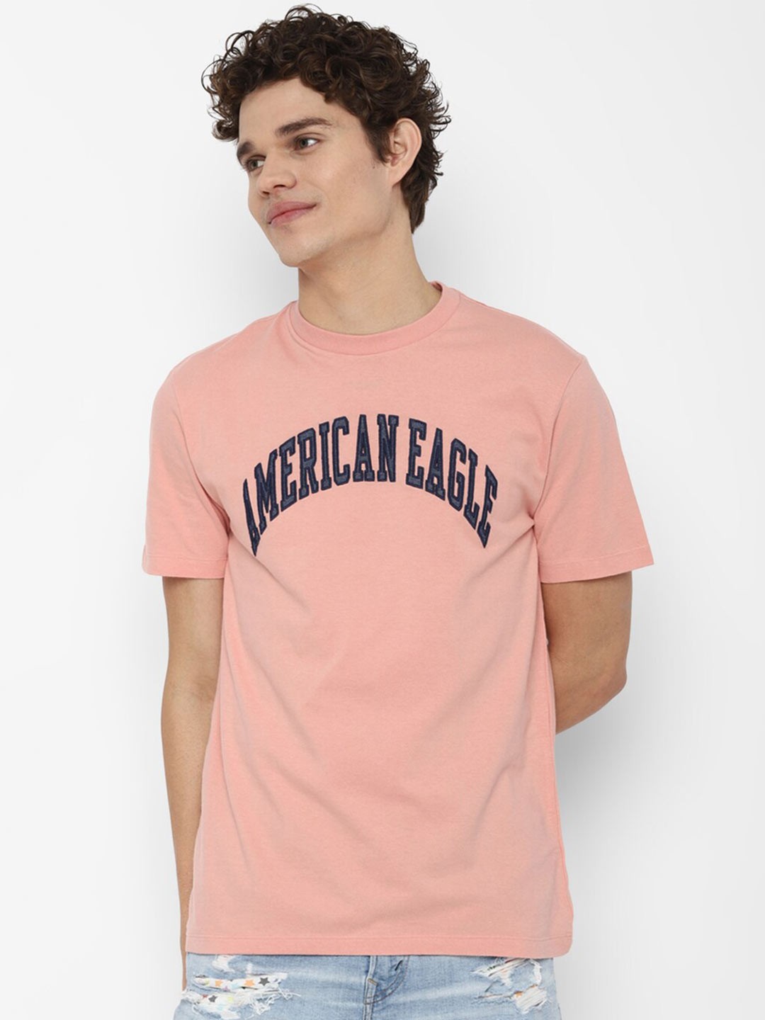 

AMERICAN EAGLE OUTFITTERS Men Orange & Black Typography Printed Pure Cotton T-shirt