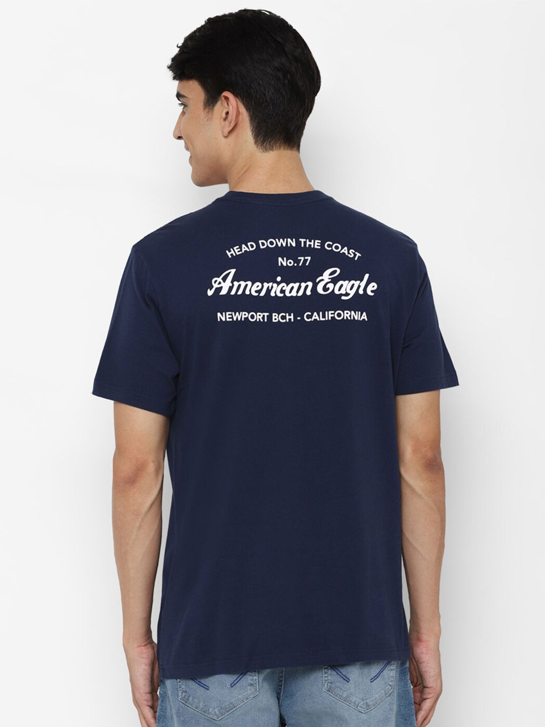 

AMERICAN EAGLE OUTFITTERS Men Navy Blue Typography Printed T-shirt