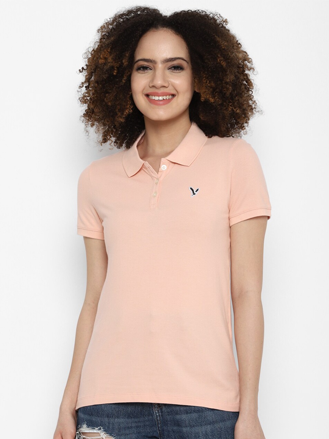 

AMERICAN EAGLE OUTFITTERS Women Pink Polo Collar T-shirt