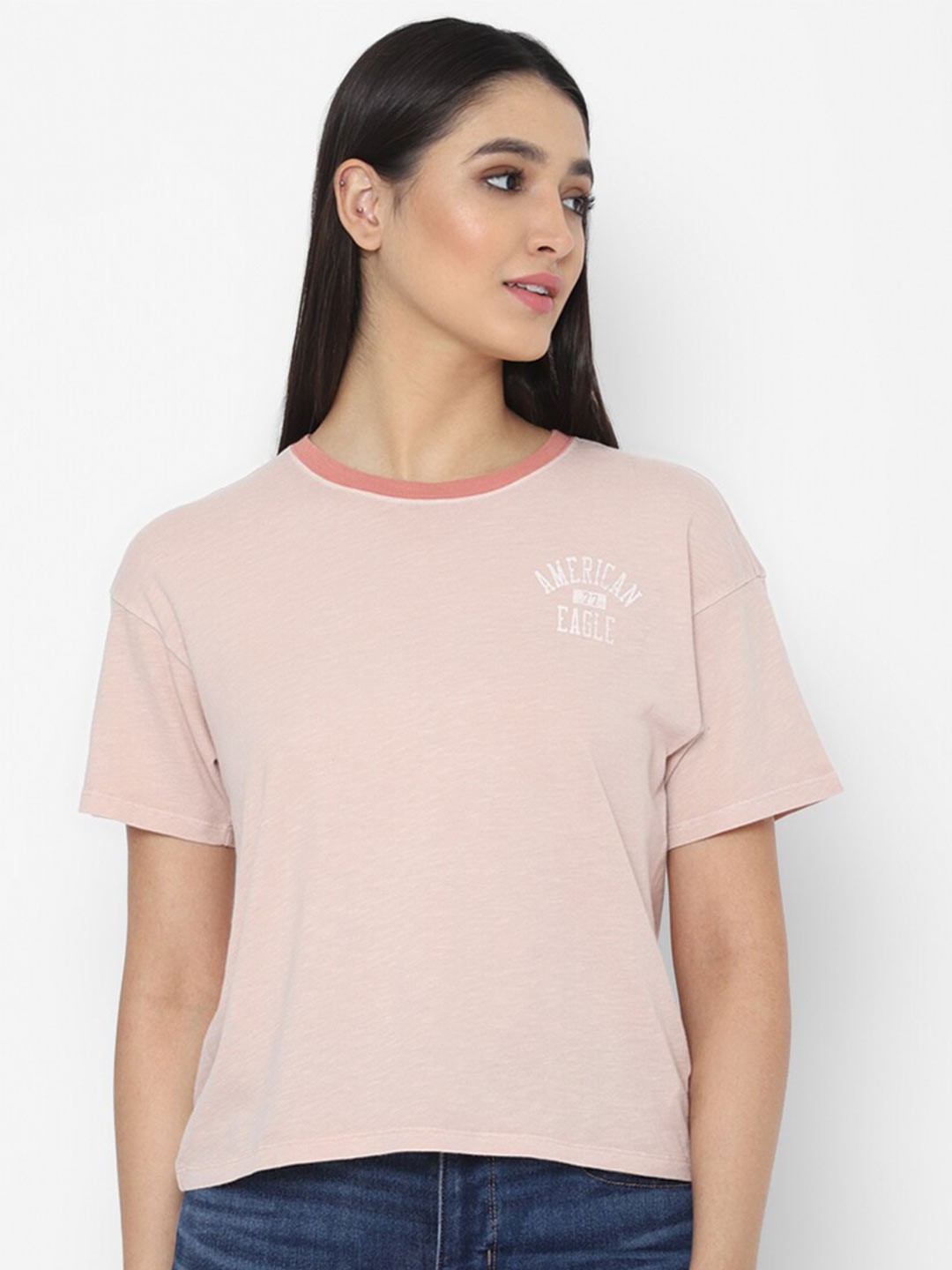 

AMERICAN EAGLE OUTFITTERS Women Orange Solid Cotton T-shirt