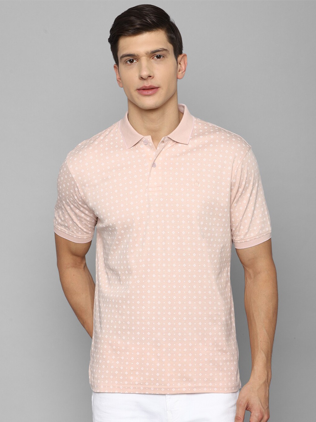 

Louis Philippe Men Pink Printed Polo Collar Cotton T-shirt