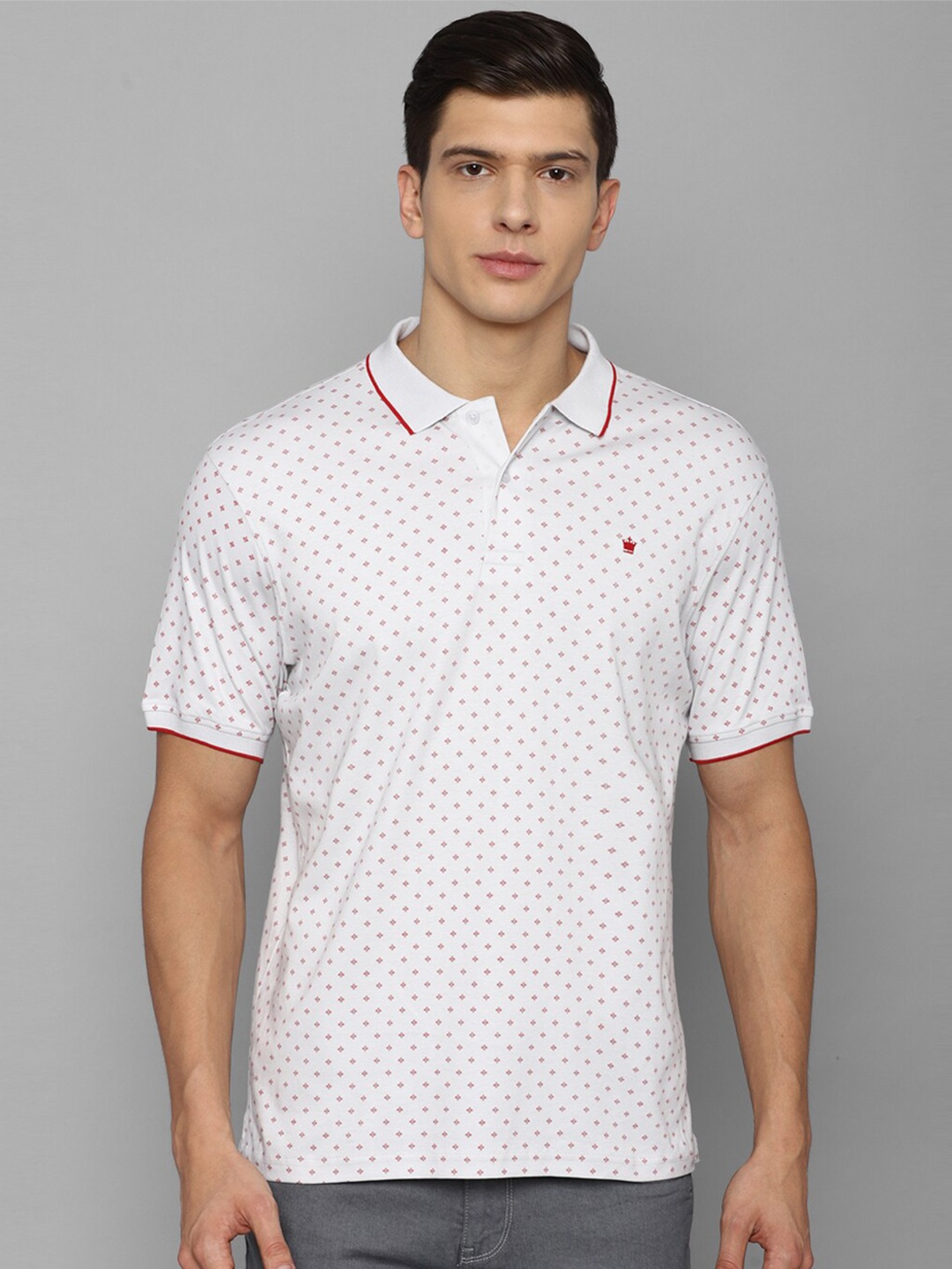 

Louis Philippe Men White & Red Printed Polo Pure Cotton Collar T-shirt