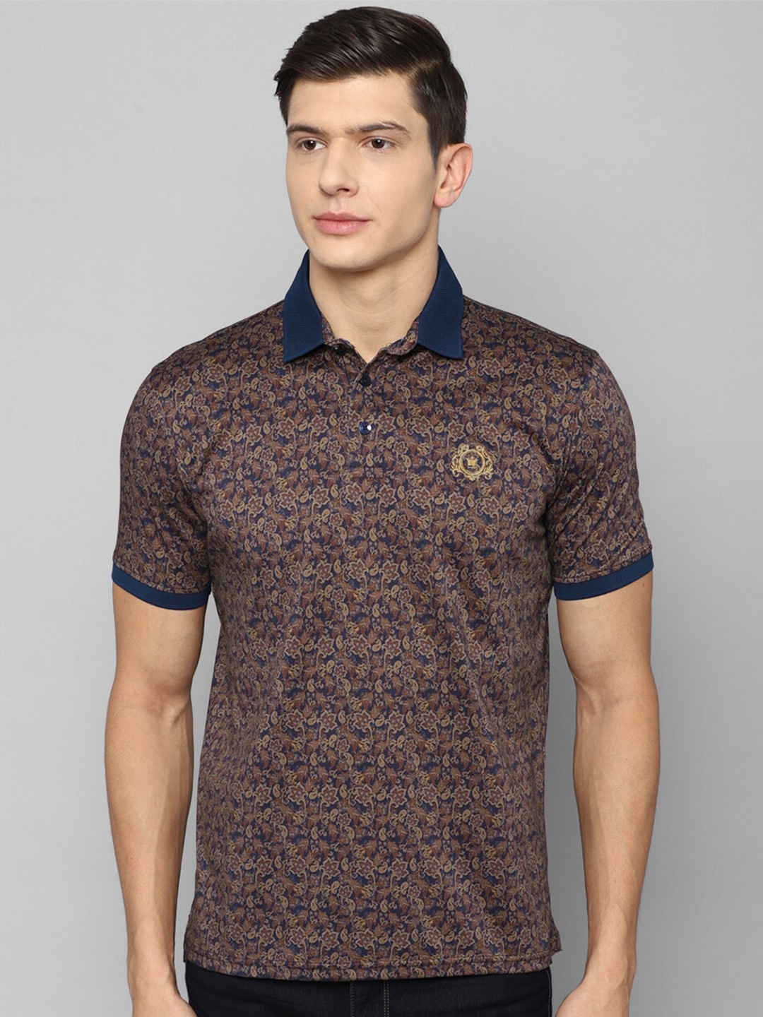 

Louis Philippe Men Brown Printed Polo Collar Cotton T-shirt