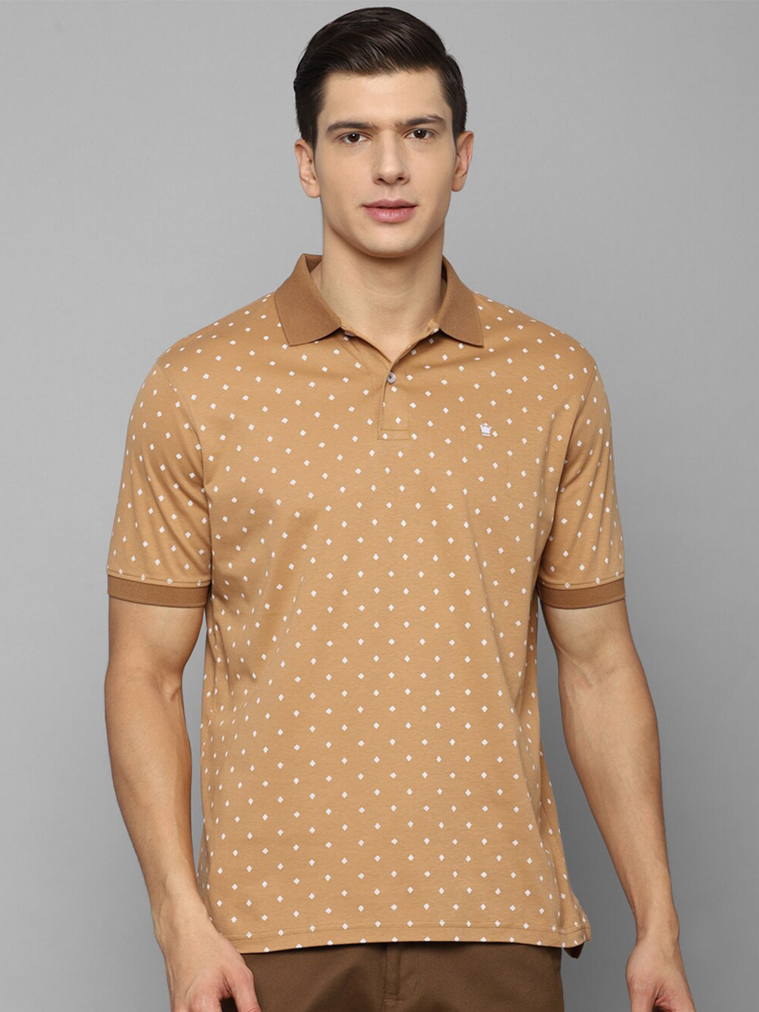 

Louis Philippe Men Khaki Printed Polo Collar Cotton T-shirt