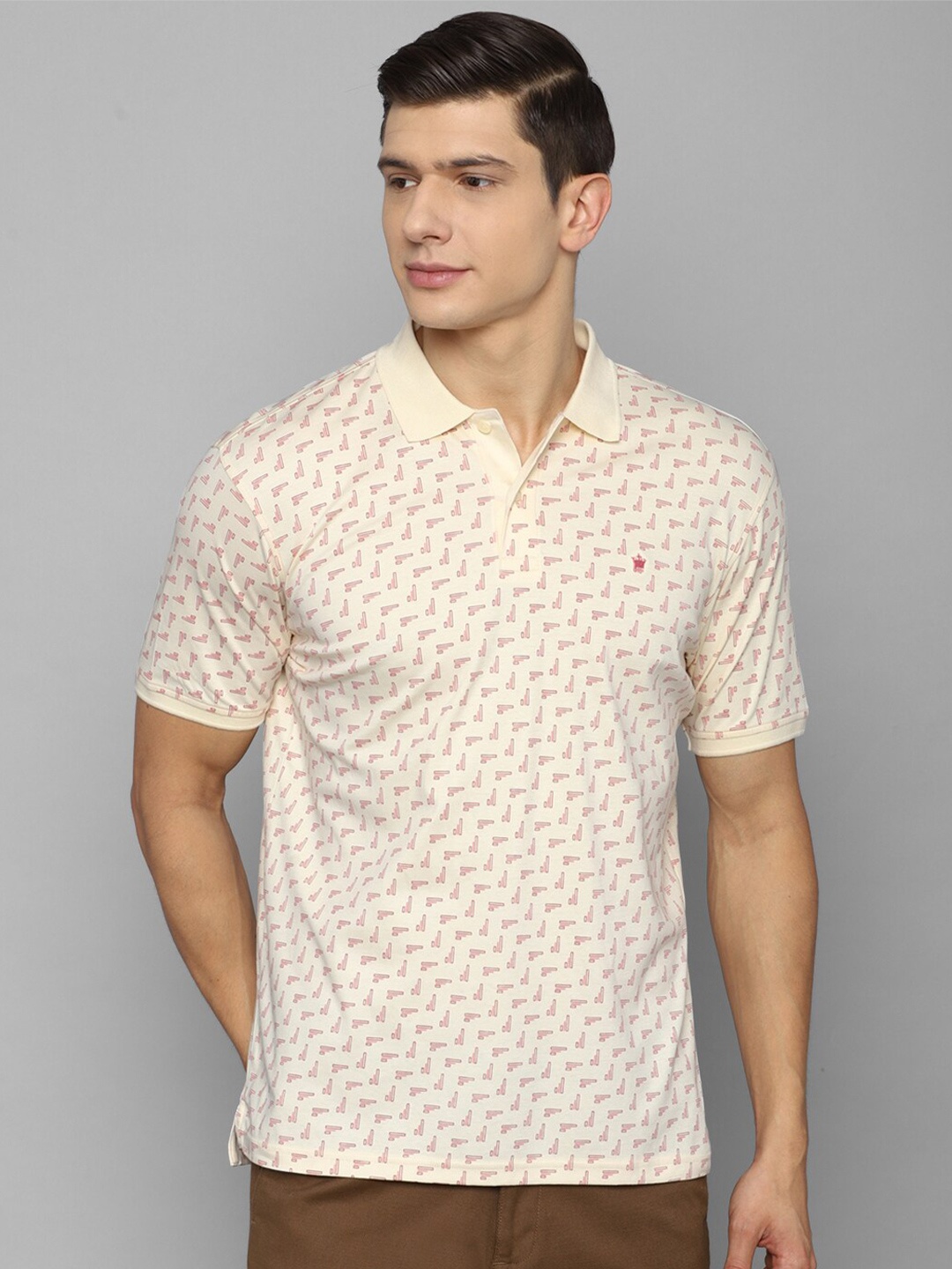 

Louis Philippe Men Beige Printed Polo Collar T-shirt