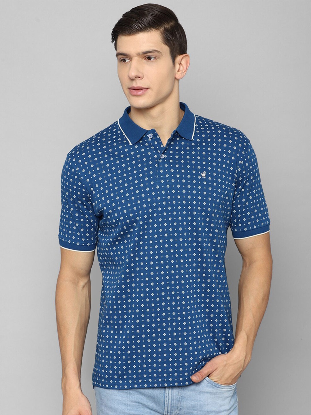 

Louis Philippe Men Blue Printed Polo Collar T-shirt