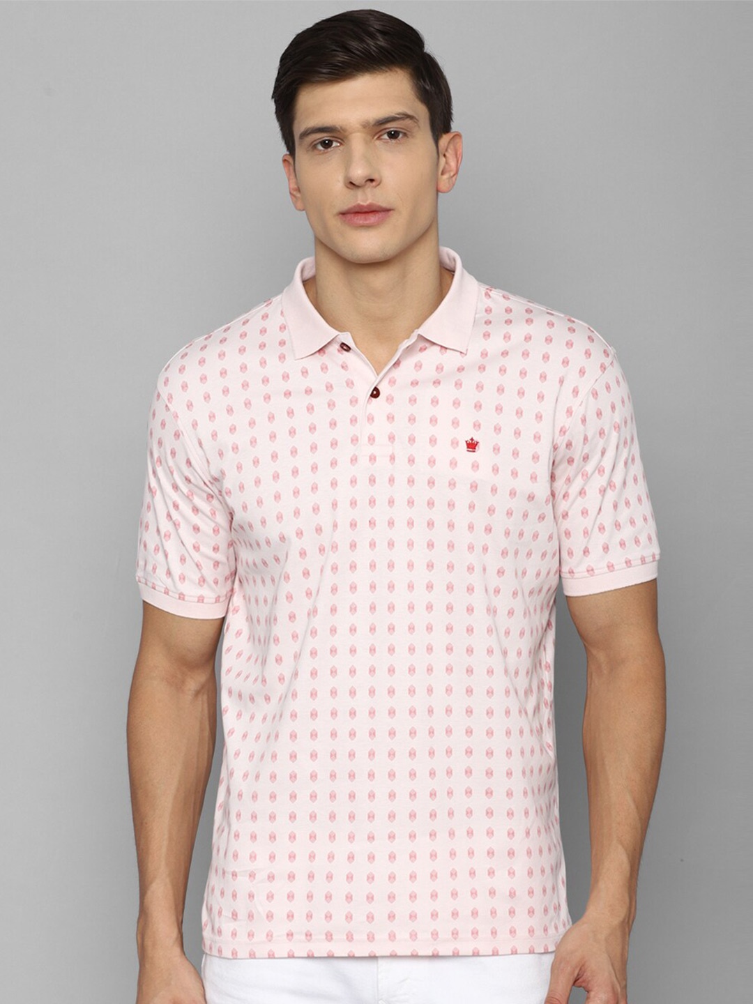 

Louis Philippe Men Pink Printed Polo Collar Cotton T-shirt