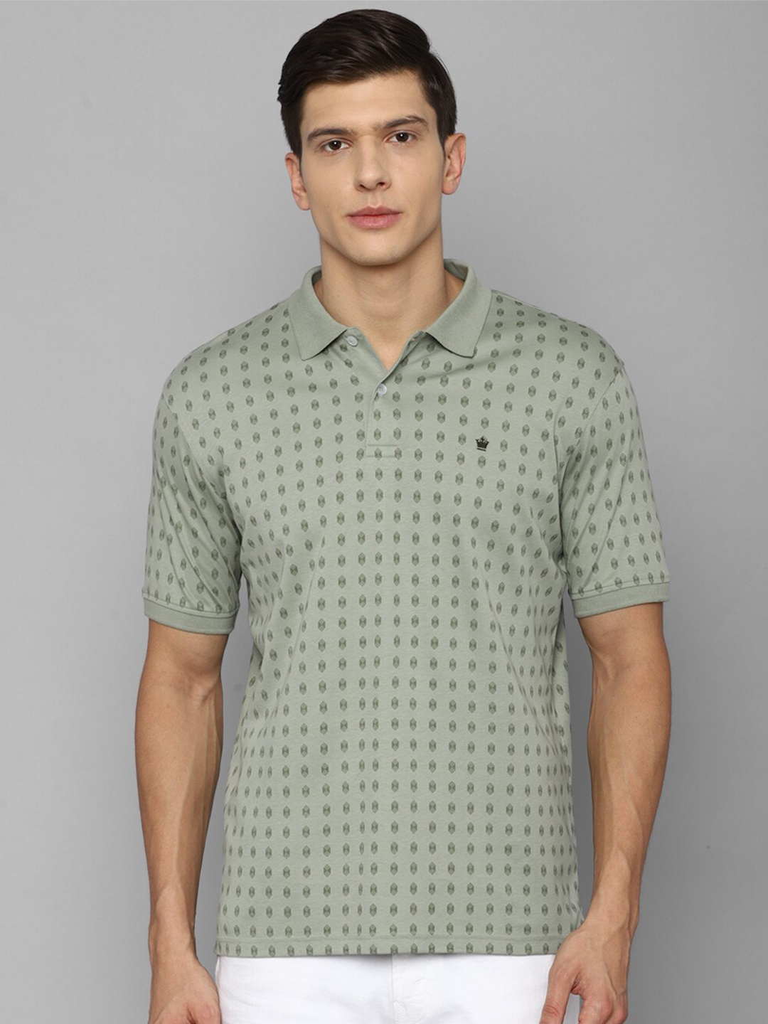 

Louis Philippe Men Green Printed Polo Collar Pure Cotton T-shirt