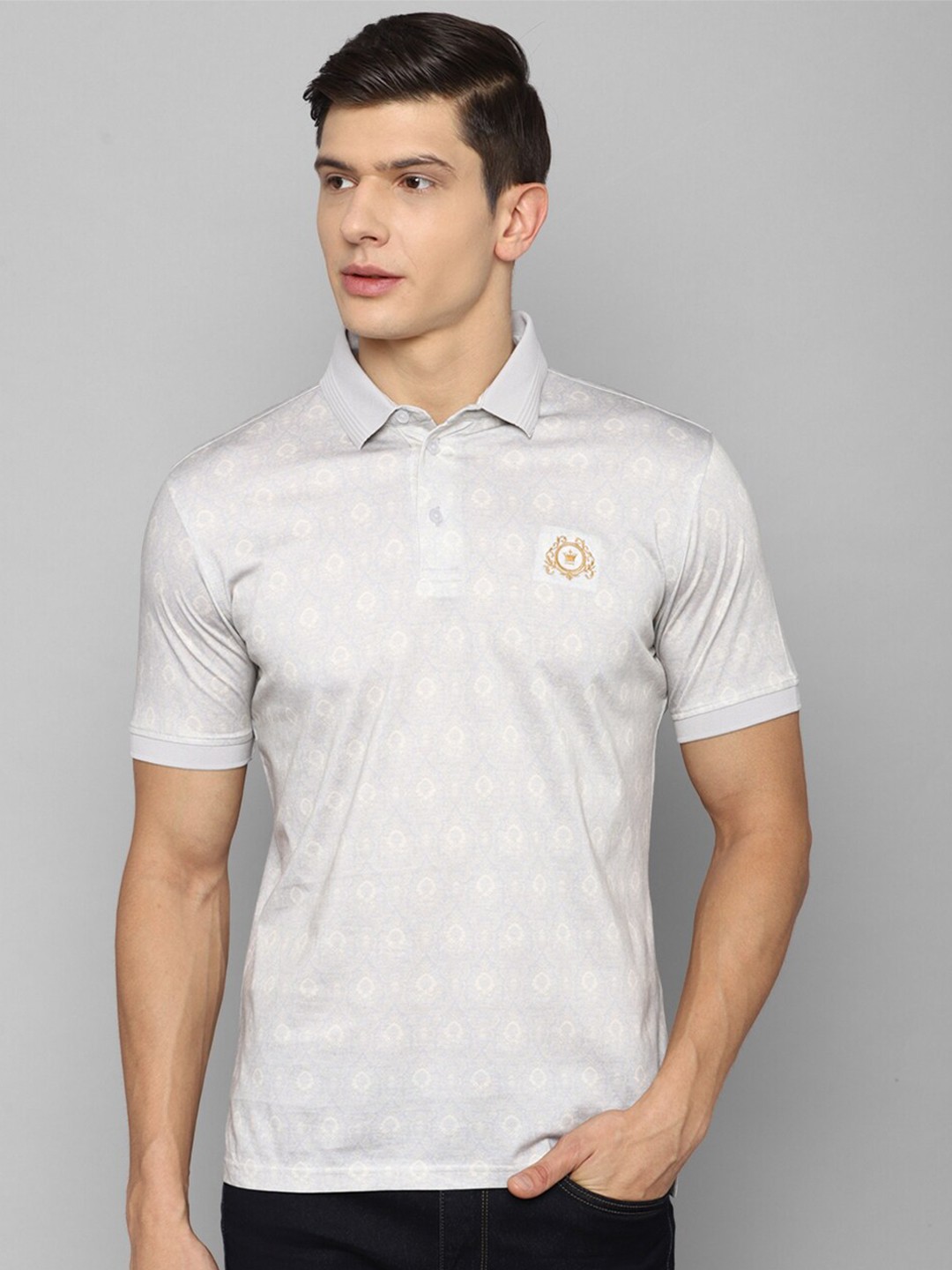 

Louis Philippe Men Grey Polo Collar Short Raglan Sleeves T-shirt