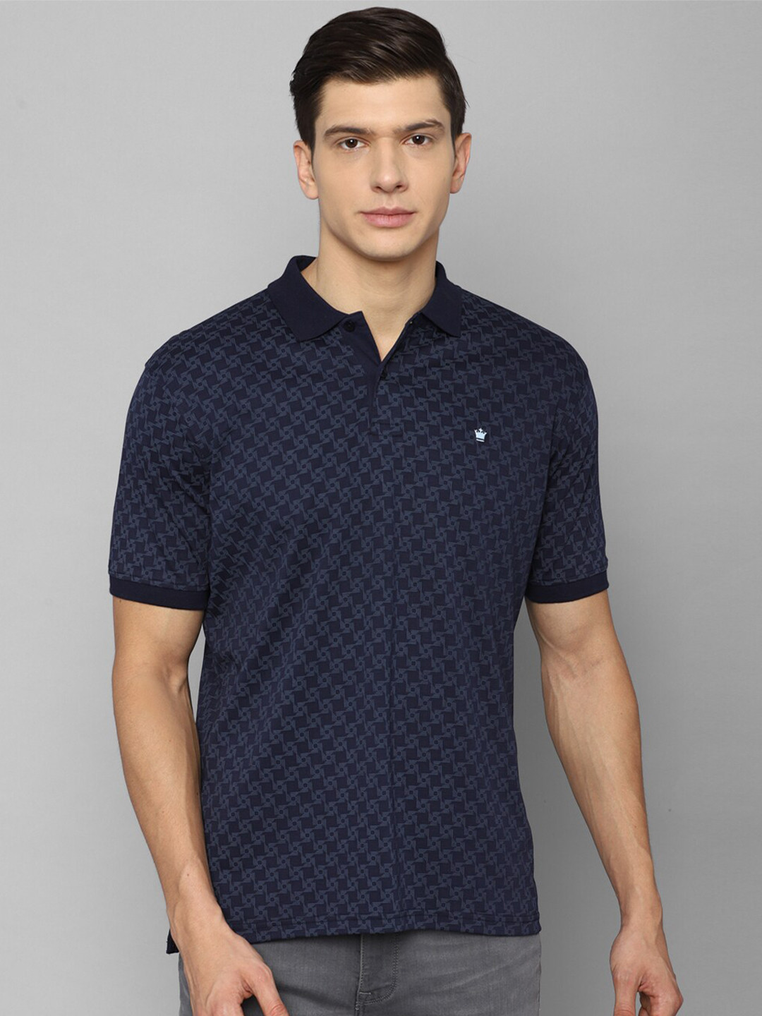 

Louis Philippe Men Pure cotton Navy Blue Printed Polo Collar T-shirt
