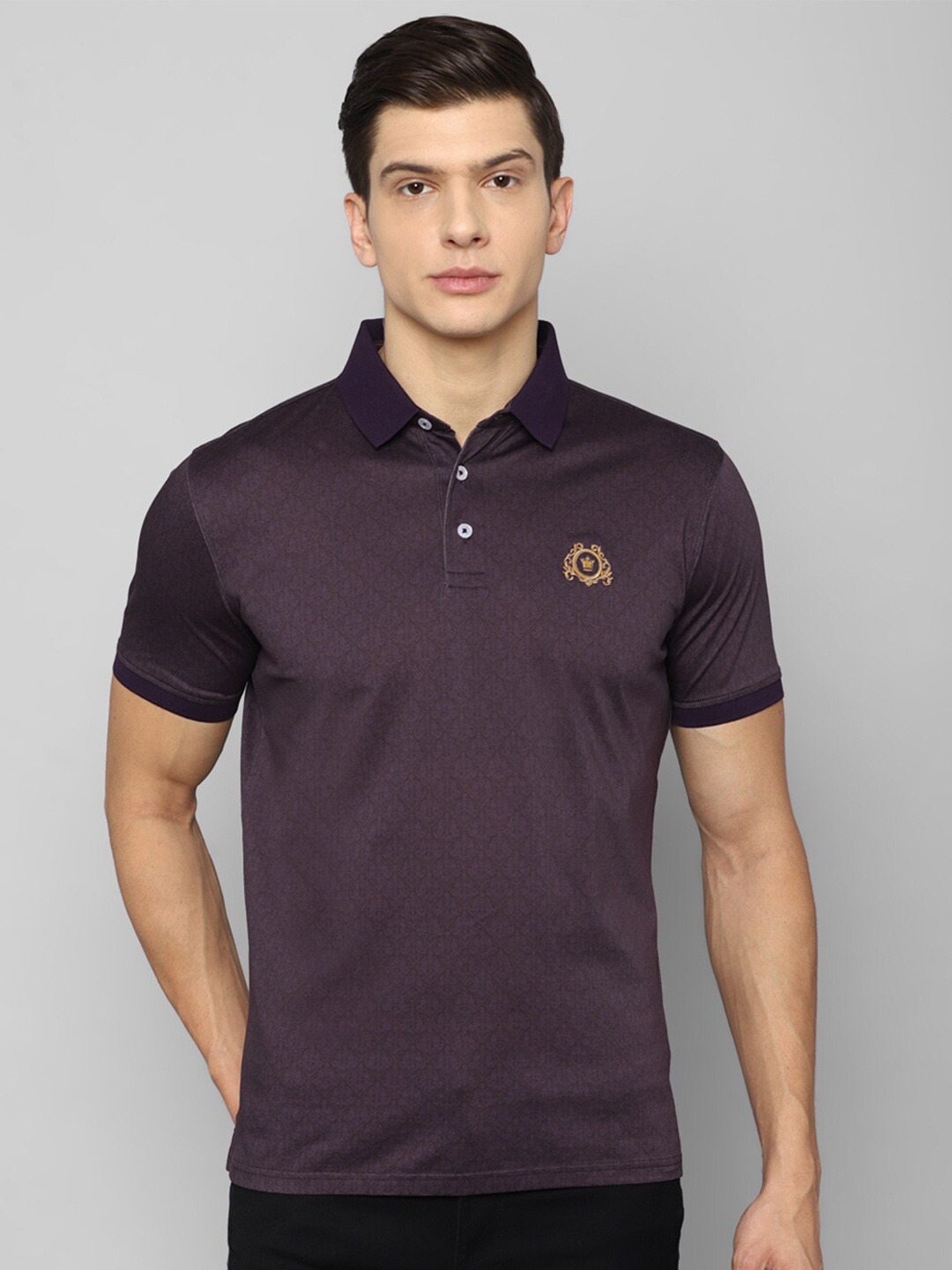 

Louis Philippe Men Purple Floral Printed Polo Collar T-shirt
