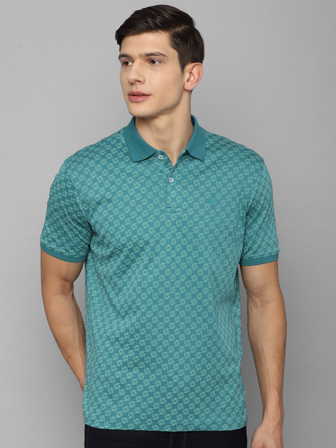 

Louis Philippe Men Blue Printed Polo Collar Cotton T-shirt