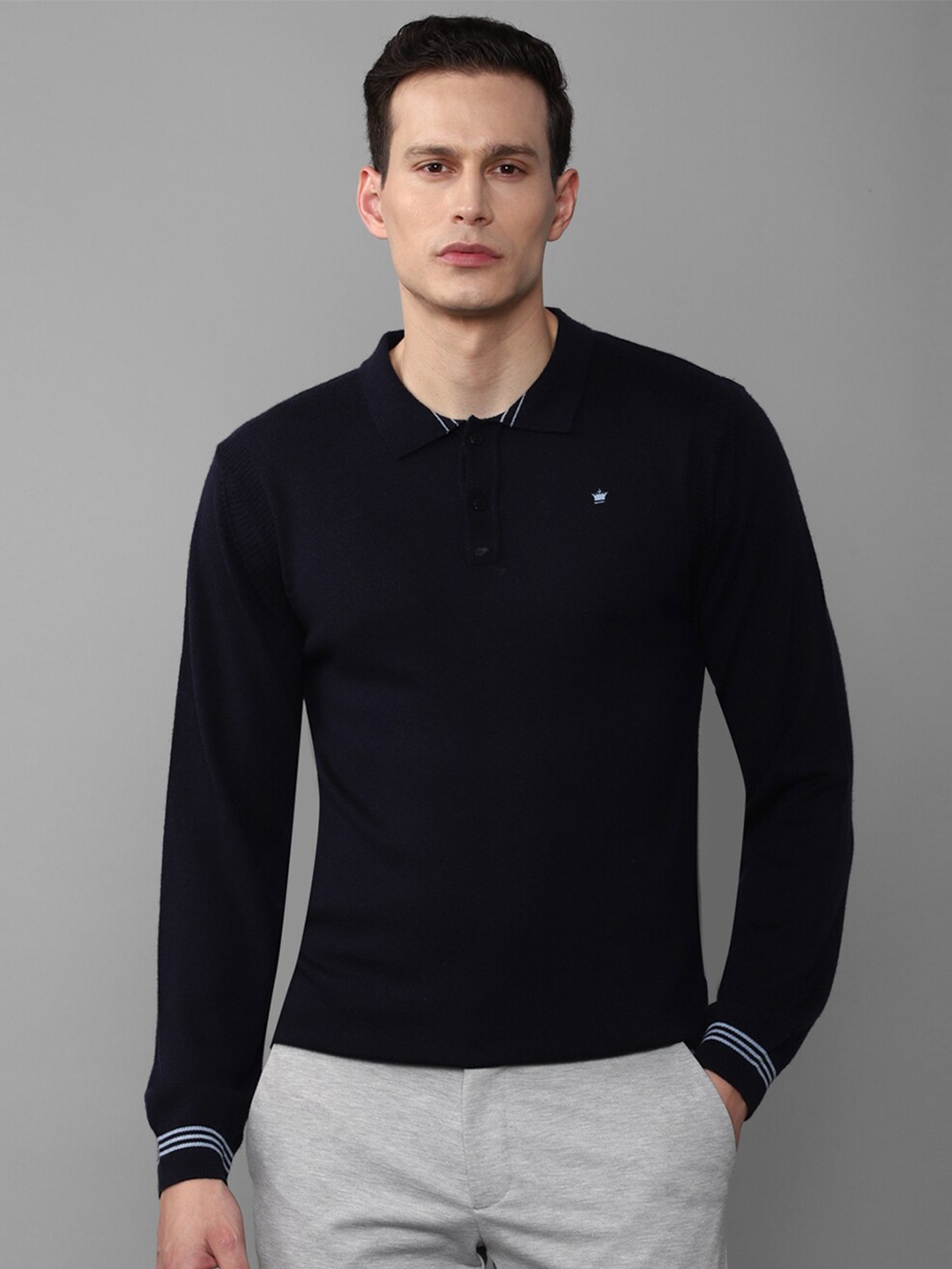 

Louis Philippe Men Navy Blue Pure Cotton T-shirt