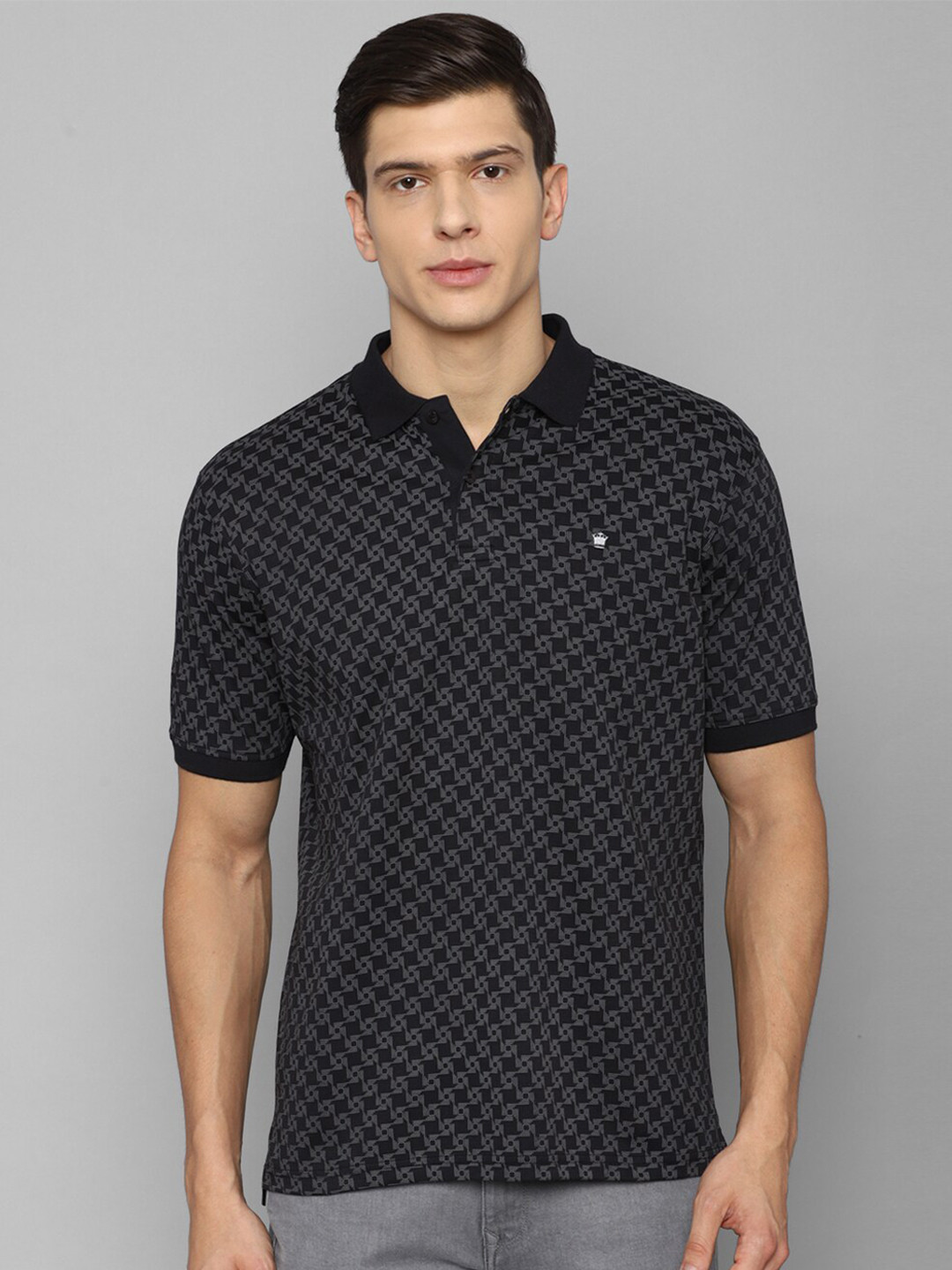 

Louis Philippe Men Black & Grey Printed Polo Collar T-shirt