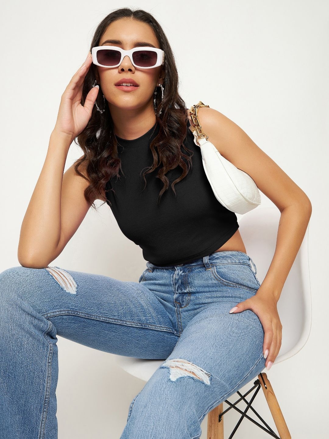 

Uptownie Lite Women Stretchable High Neck Crop Top, Black