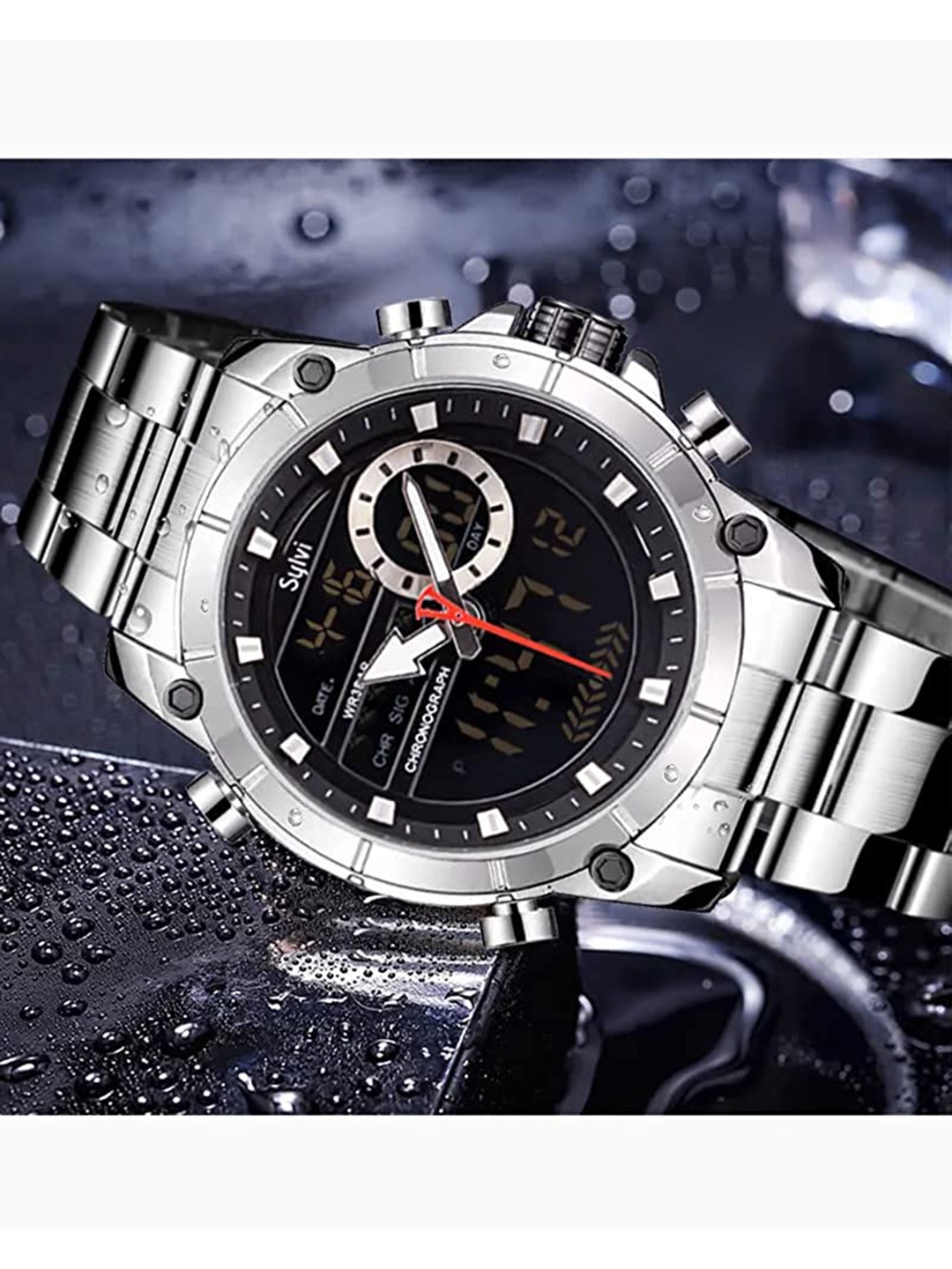 

Sylvi Men Black Printed Dial & Silver Toned Bracelet Straps Analogue Watch SY8306-Silver