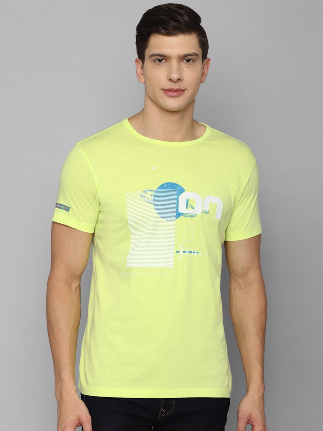 

Louis Philippe Jeans Men Yellow Typography Printed Slim Fit Cotton T-shirt