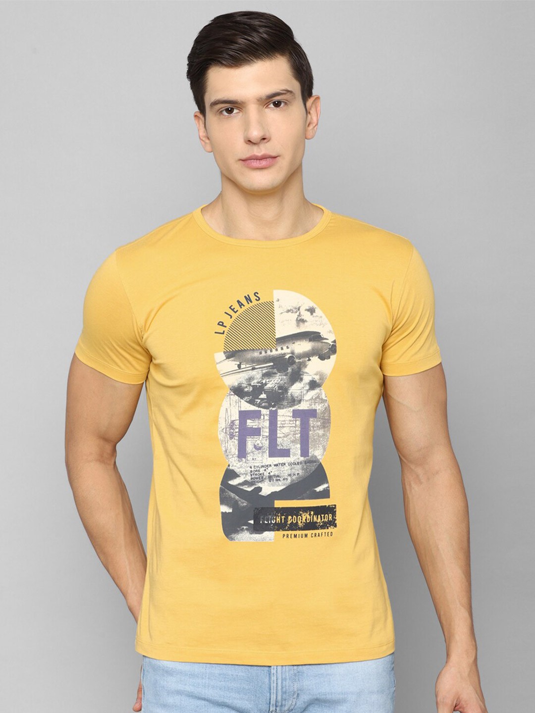 

Louis Philippe Jeans Men Yellow Printed Slim Fit T-shirt