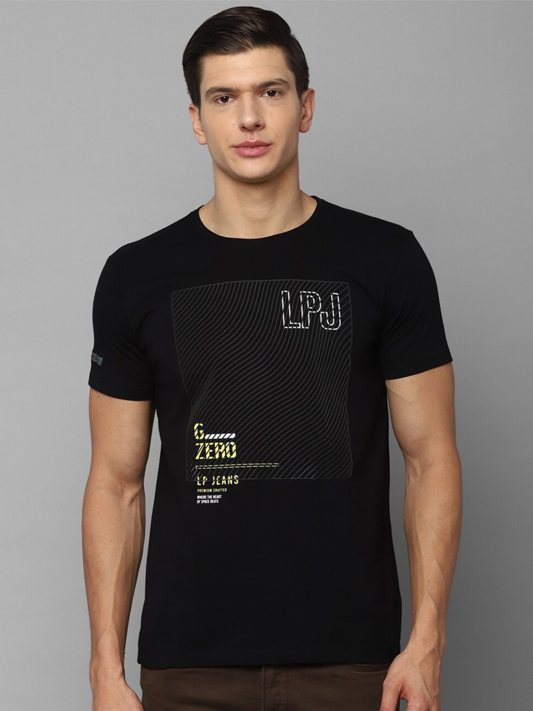 

Louis Philippe Jeans Men Black Typography Printed Slim Fit Cotton T-shirt