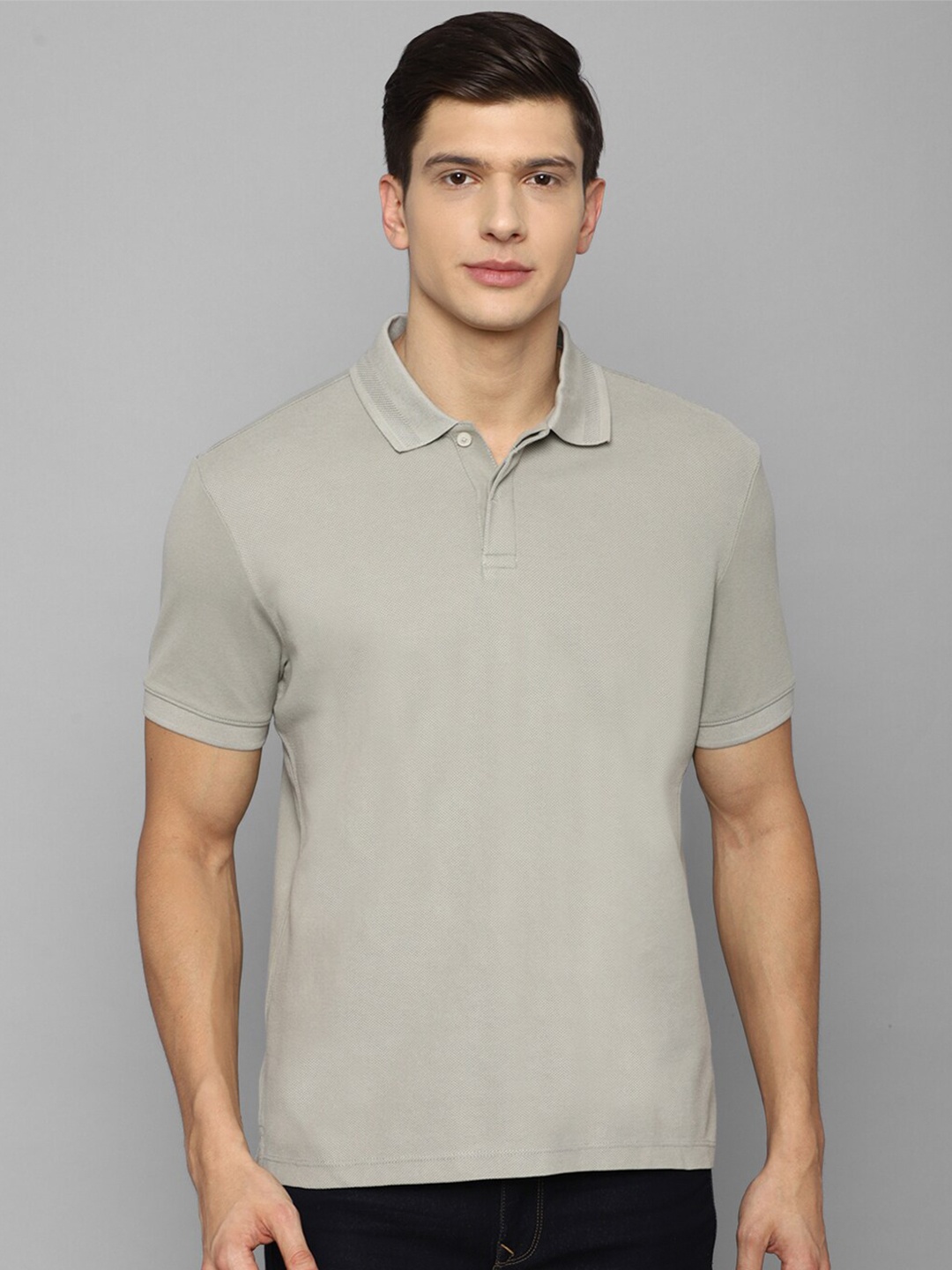 

Louis Philippe Jeans Men Grey Polo Collar Slim Fit Cotton T-shirt