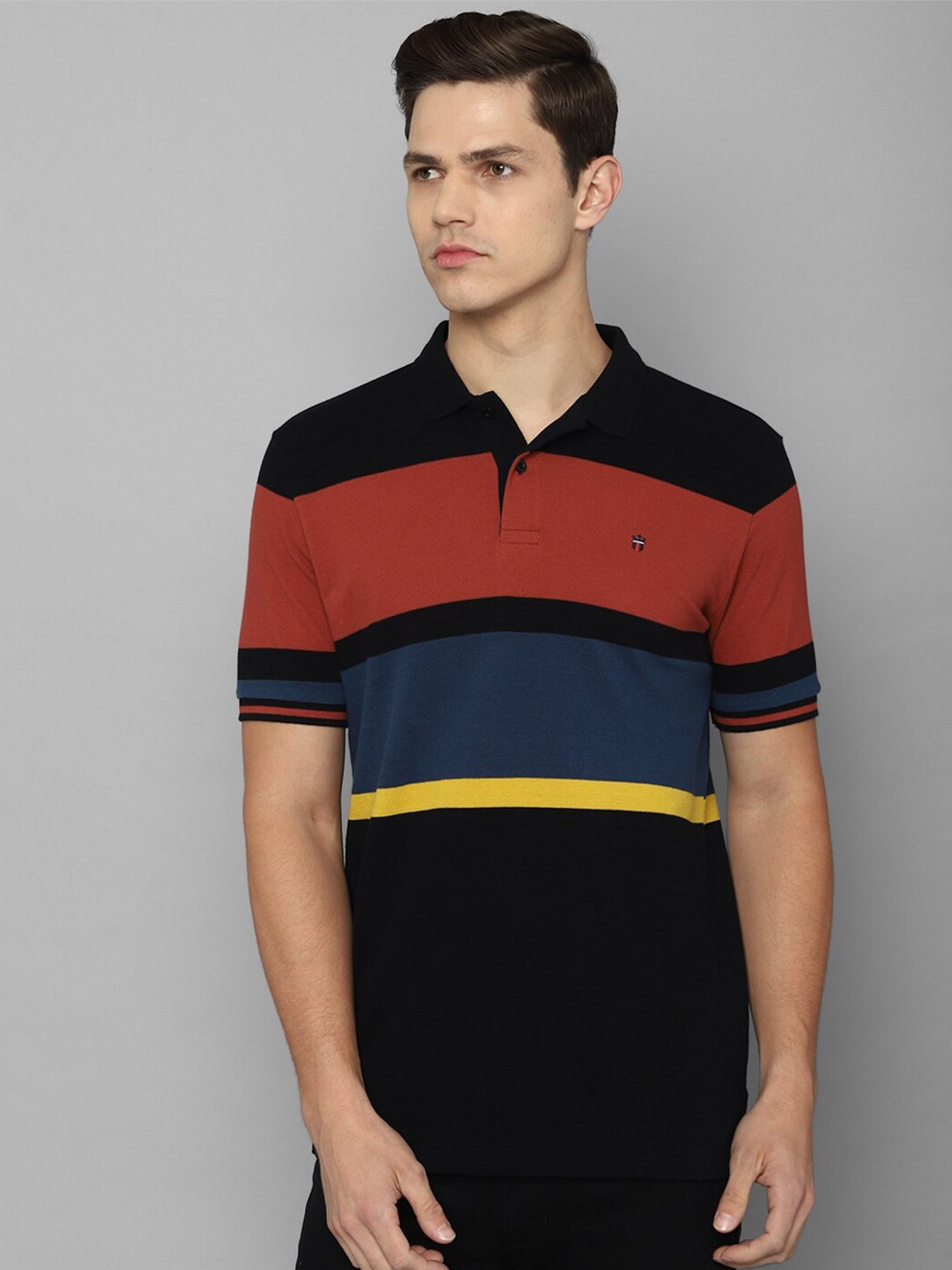 

Louis Philippe Sport Men Black Striped Polo Collar Slim Fit T-shirt