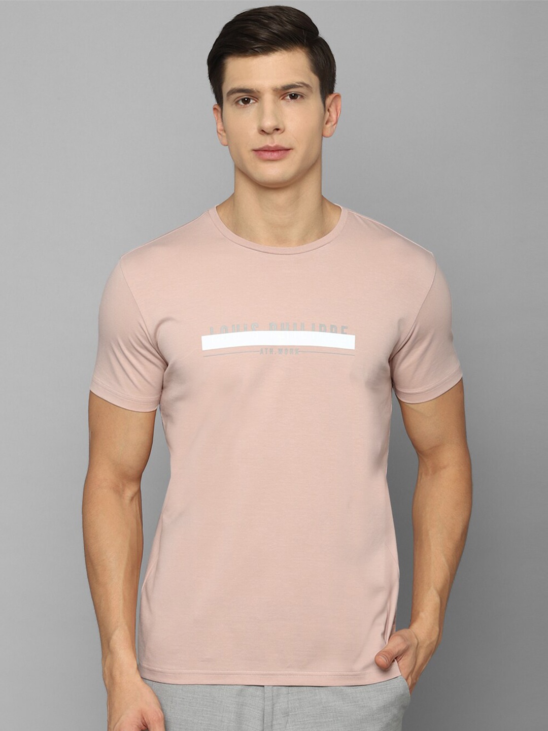 

Louis Philippe Sport Men Pink Solid Pure Cotton Slim Fit T-shirt
