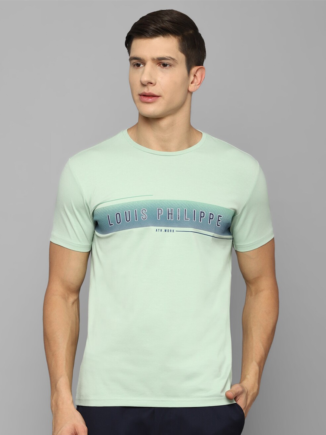 

Louis Philippe Sport Men Green Brand Logo Printed Slim Fit T-shirt